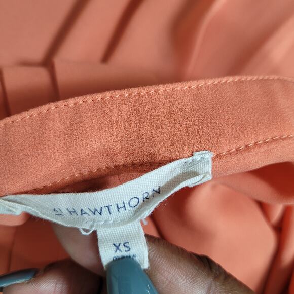 41 Hawthorn Women's Peach V-Neck Chiffon Long Sleeve Pleated Pintuck Top Size XS - Picture 7 of 8